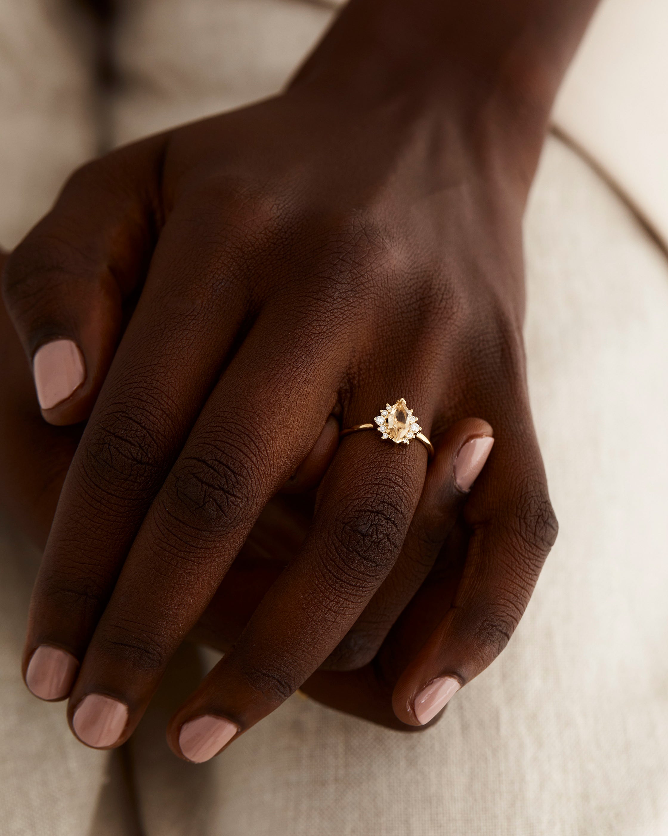 Amelie Ring | Champagne Quartz & Diamonds | Yellow Gold | Natalie