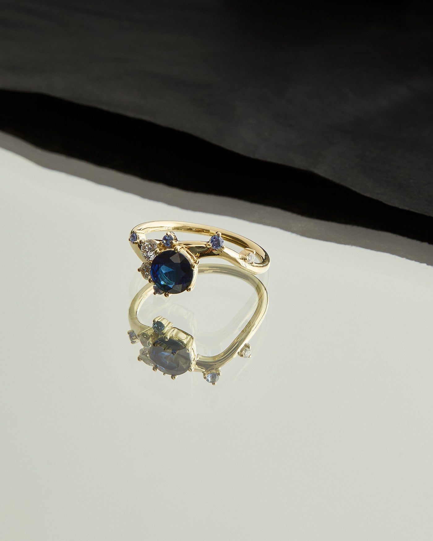 the ren cluster ring in sapphire and diamonds