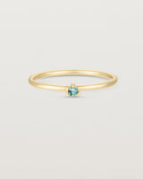 Front facing deep etched image of a yellow gold ring with an alexandrite birthstone.