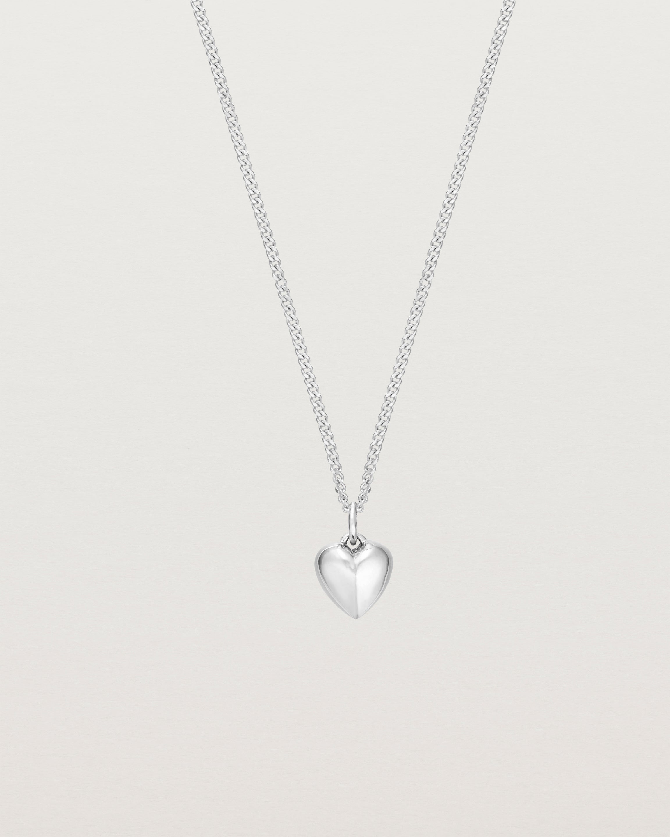 Front image of the heart ella necklace in sterling silver.