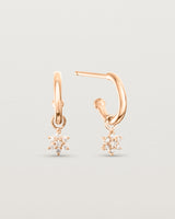 Close up image of the two petit starburst diamond studs in rose gold