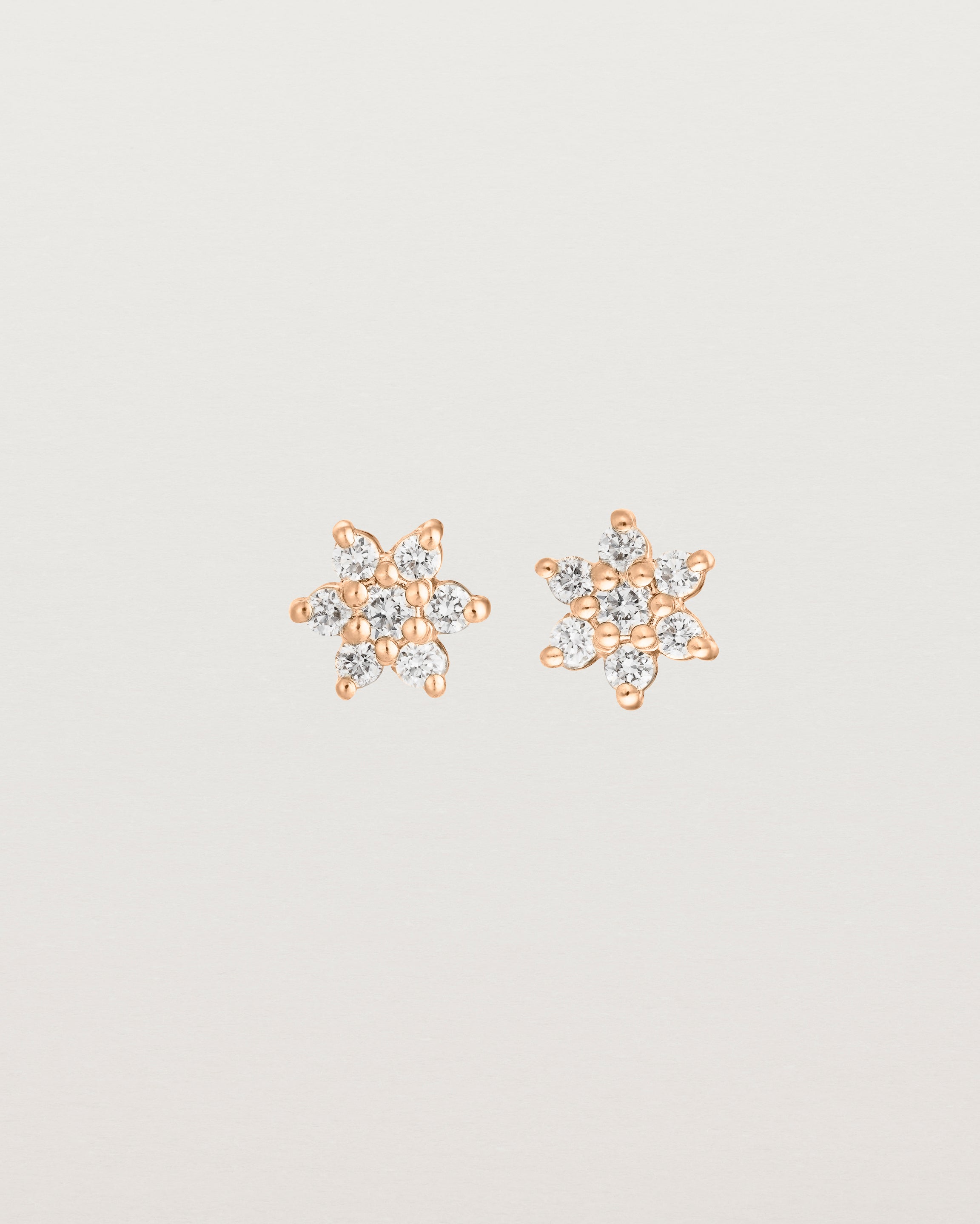 Front on image of the starburst diamond studs in rose gold