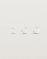 image of the petits suspend hoops in sterling silver across three different sizes