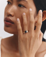 image of model wearing yellow gold wedding band