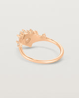 back facing deep etched image of a rose gold  engagement ring with a cluster of laboratory grow diamonds