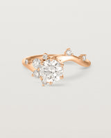 front on deep etched image of a rose gold  engagement ring with a cluster of laboratory grow diamonds