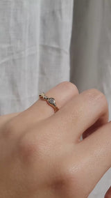 Video of yellow gold ring with diamonds on hand in sunlight.