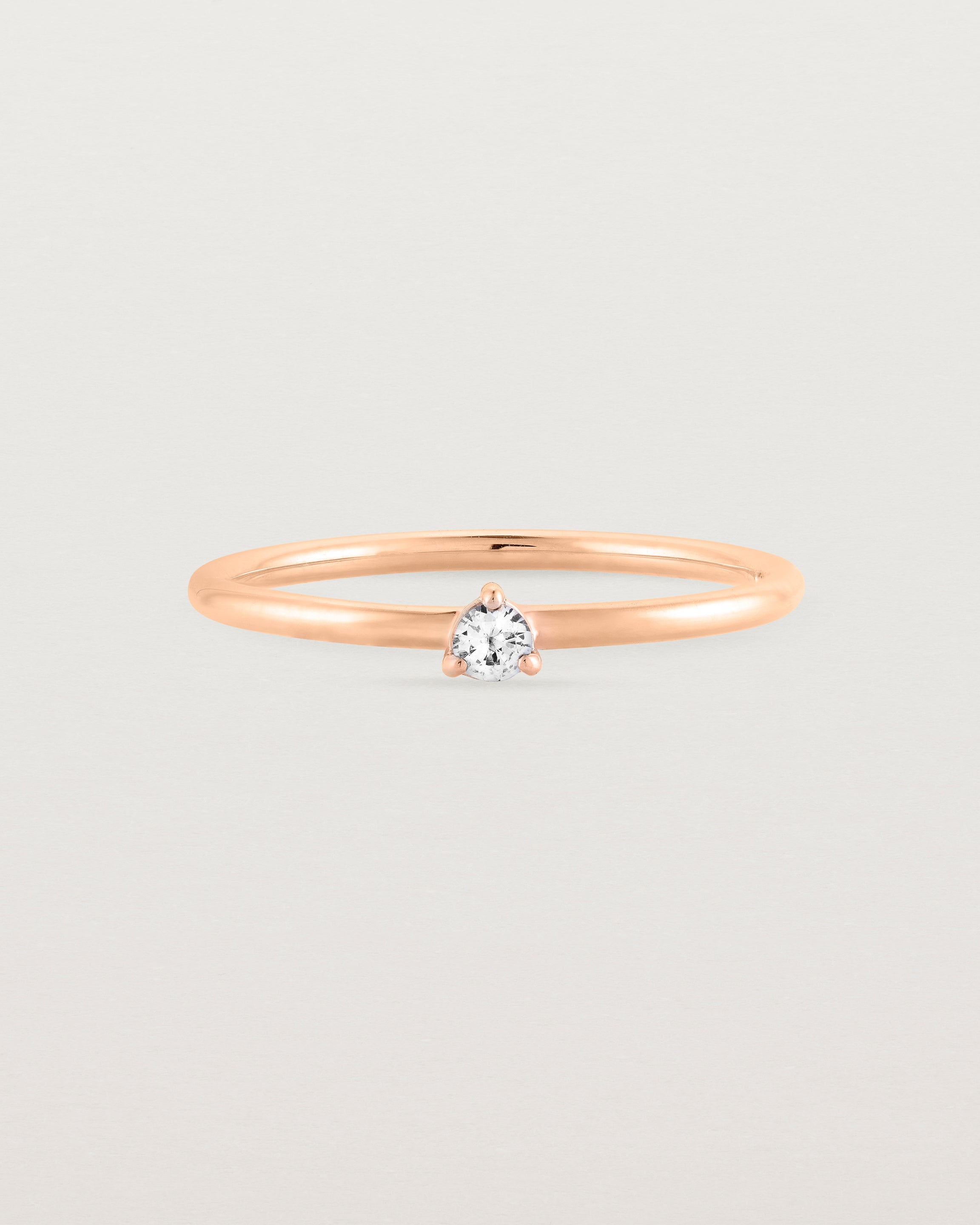 Single solitaire white diamond ring in rose gold